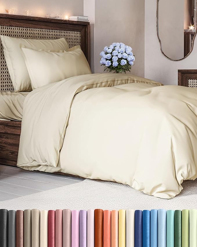 Duvet Cover Twin/Twin XL Size Set - Extra Soft Twin/Twin XL Duvet Cover 68" x 90" with 1 Pillow Sham - Hotel Luxury, Easy Care, Fade Free with Zipper Closures & Ties - Comfy & Breathable (Off White)
