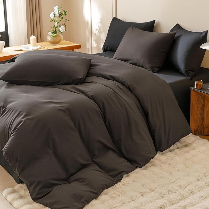 Houseri Dark Brown Comforter Set Queen 3 Piece Dark Chocolate Bedding Queen Size Lightweight Black Coffee Bed Set Soft Comfy Quilt Blanket Queen