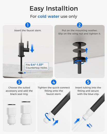 Waterdrop G2FCT-BLK Drinking Water Faucet, NSF/ANSI 372 Certified, Black | RO Water Filter Faucet for Kitchen Bar Sink, Lead-Free, 304 Stainless Steel, Single Handle, 360° Swivel Spout
