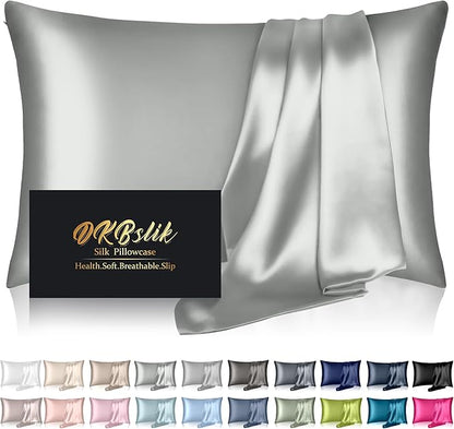 Mulberry Silk Pillow Cases Standard Size, Silk Pillowcase for Hair and Skin, Both Sides Natural Silk Satin Pillowcase for Sleeping Women with Zipper, Gifts for Women Men, Silver Grey