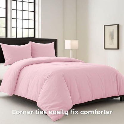 Pure Bedding Duvet Cover King Size - 3 Pieces Extra Soft Bedding Set, Includes 1 Duvet Cover 104x90 Inches with Zipper Closure & 2 Pillow Shams, Comforter Not Included, Baby Pink
