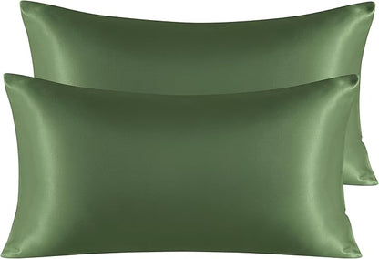 NTBAY 2 Pack Satin King Pillowcases for Hair and Skin, Luxurious and Silky Pillow Cases with Envelope Closure, 20x40 Inches, Olive Green