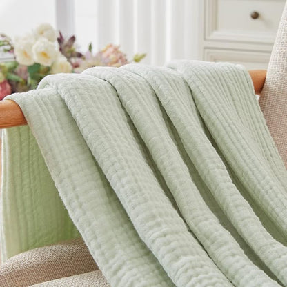 EMME Cotton Blanket Queen Size for Bed Soft Large Muslin Bed Blankets 90"x90" Lightweight Breathable All Season Gauze Blanket, Mint Green