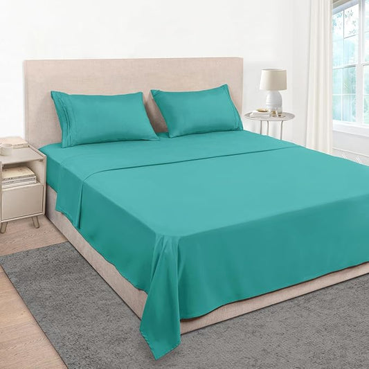 Mejoroom Bed Sheets Set,Extra Soft Luxury King Size Sheets with 15-inch Deep Pocket,Premium Bedding Collection - Soft, Breathable, Wrinkle & Fade Resistant - 4 Piece (King,Teal)