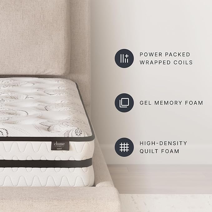 Signature Design by Ashley Queen Size Chime 10 Inch Medium Firm Hybrid Mattress with Cooling Gel Memory Foam for Pressure Relief, Fiberglass-Free, Mattress In A Box