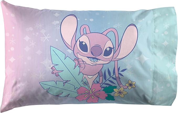 Jay Franco Kids Sheet Cartoon Set with Fitted, Flat Sheets & Pillow Cover - Ultra-Soft Bedding with Pillowcase for Room Decor, White - Lilo & Stitch 01, 3 Piece Twin