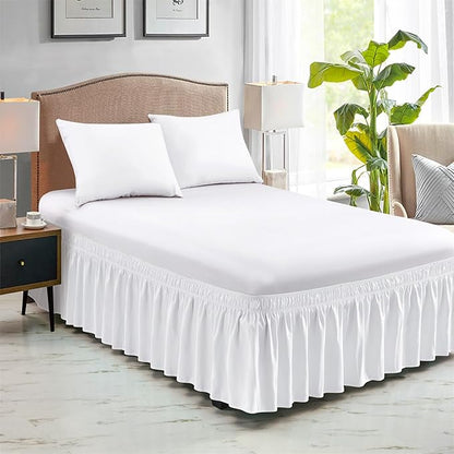 FreshCulture Twin Bed Skirt, Elastic Wrap Around Bed Skirt Twin Size, Bed Skirts for Adjustable Bed, Easy Fit with 22 Inch Drop Length, Hotel Quality Dust Ruffle for Twin Bed (White)