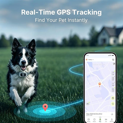 ABBIDOT GPS Dog Tracker - Real-Time Pet Tracker with Virtual Fence, Activity Monitor, Location History, Health Monitor, 3-Mode Light, Waterproof & Rechargeable GPS Tracker for Dogs with APP Support
