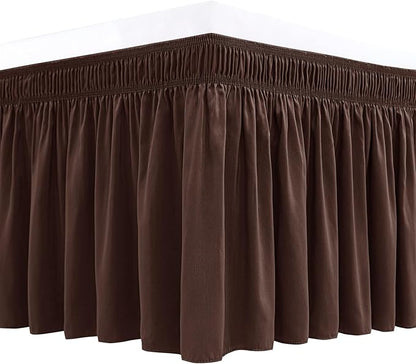 Biscaynebay Wrap Around Bed Skirts for King & Cal King Beds 18" Drop, Brown Adjustable Elastic Dust Ruffles Easy Fit Wrinkle Resistant Silky Luxurious Fabric Machine Washable