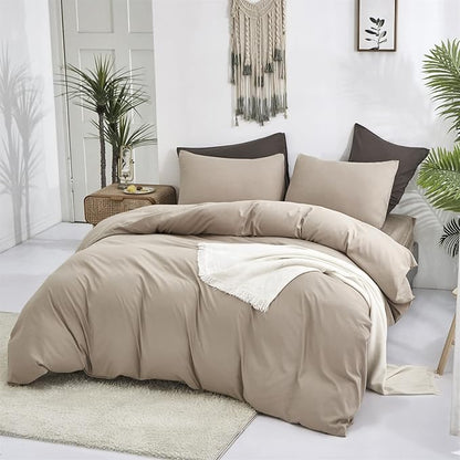 Cottonight Khaki Comforter Set Twin Cream Coffee Bedding Comforter Set Dark Champagne Solid Blanket Quilts Modern Soft Breathable Taupe 3 Piece Bedding Set for Women Men Adults Teens