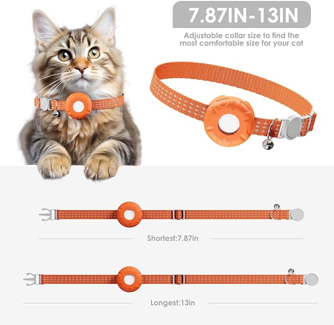 GPS Tracker for Cats, Cat Tracker Compatible with Apple Find My App (Only iOS), No Monthly Fee, Waterproof (Orange)