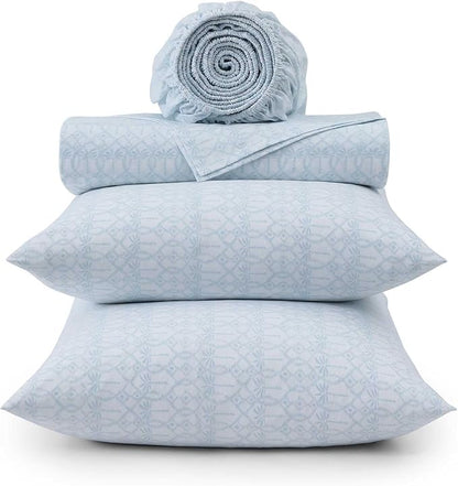 Tommy Bahama - Queen Size Sheet Set, 100% Cotton Percale Bedding with a Crisp & Cool Feel, Bed Sheets with Matching Fitted Sheet & Pillowcases (Palm Tree Ikat Blue)