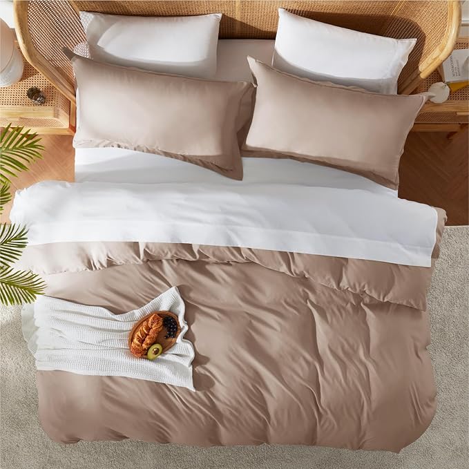 Nestl Khaki Duvet Cover King Size - Soft Double Brushed King Duvet Cover Set, 3 Piece, with Button Closure, 1 Duvet Cover 104x90 inches and 2 Pillow Shams