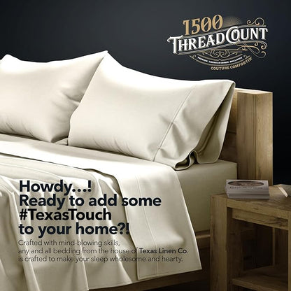 TEXAS LINEN CO. 100% Egyptian Cotton Sheets California King Size - 1500 Thread Count Cal King Sheet Set Egyptian Cotton, 4 PC Luxury Bedsheet (Ivory), Soft, Cooling, 17" Deep Pocket Bedsheet Set