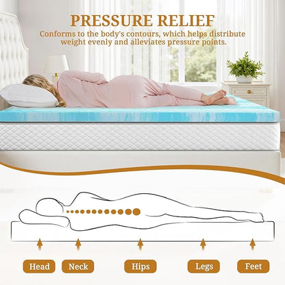 Mattress Topper Twin XL, 3 Inch Gel Infused Memory Foam Mattress Topper, Pressure Relief, Mattress Pad, Breathable Bed Topper, CertiPUR-US Certified