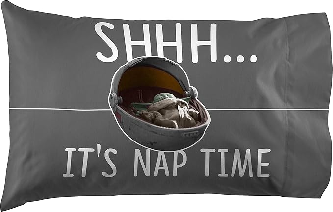 Jay Franco Star Wars The Mandalorian Coffee 1 Pack Pillowcase - Double-Sided Kids Super Soft Bedding - Features The Child Baby Yoda Grogu