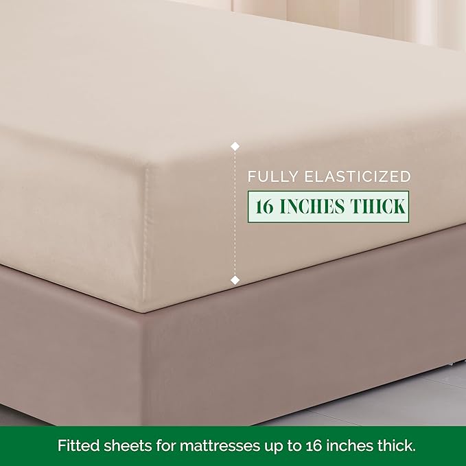 Elegant Comfort Luxurious 1500 Premium Hotel Quality Microfiber Three Line Embroidered Softest 4-Piece Bed Sheet Set, Wrinkle and Fade Resistant, Queen, Cream