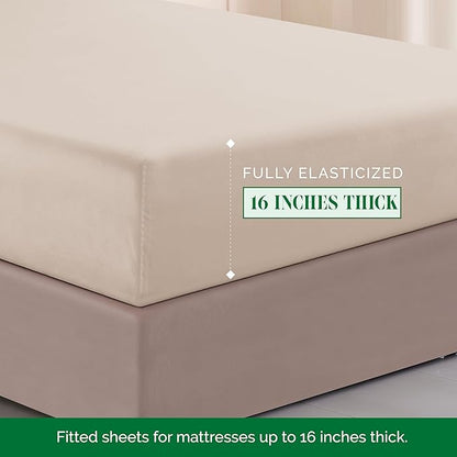 Elegant Comfort Luxurious 1500 Premium Hotel Quality Microfiber Three Line Embroidered Softest 4-Piece Bed Sheet Set, Wrinkle and Fade Resistant, Full, Cream