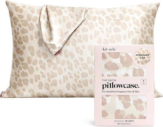 Kitsch Satin Pillowcase with Zipper for Hair & Skin - Softer Than Silk Pillow Cases, Smooth Cooling Satin Pillow Case, Wrinkle-Free, Machine Washable - Pillow Cases Standard Size 19x26 - Leopard