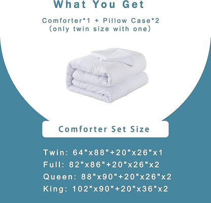 DOWNCOOL Twin Comforter Set -All Season Bedding Comforters Sets with 1 Pillow Case -2 Pieces Bed Set Down Alternative Comforter Set -White Twin Bedding Sets(64"x88")