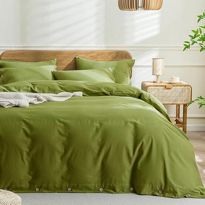 JELLYMONI Christmas Duvet Cover Queen Size - Avocado Green Comforter Cover with Button 100% Washed Cotton 3PCS Breathable Soft Solid Bedding Set Duvet Cover 90×90in & 2 Pillowcases (NO Comforter)