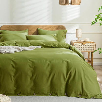 JELLYMONI Christmas Duvet Cover Twin Size - Avocado Green Comforter Cover with Button 100% Washed Cotton 2PCS Breathable Soft Solid Bedding Set Duvet Cover 68×90in & 1 Pillowcase (NO Comforter)