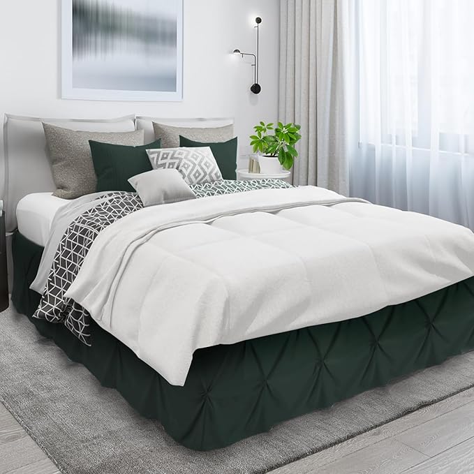 Nestl Forest Green Bed Skirt Queen Size, Pinch Pleat Queen Bed Skirt, 14" Inch Drop Queen Bedskirt Hotel Quality Forest Green Bed Skirts Microfiber Bedskirt for Queen Bed, Forest Green Queen Bed Skirt