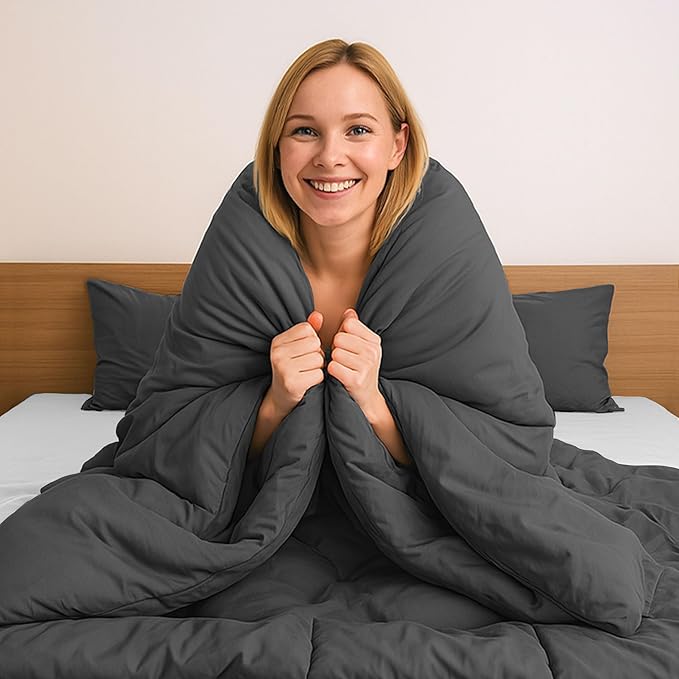 Pure Bedding Duvet Cover Queen Size - 3 Pieces Extra Soft Bedding Set, Includes 1 Duvet Cover 90x90 Inches with Zipper Closure & 2 Pillow Shams, Comforter Not Included, Dark Grey