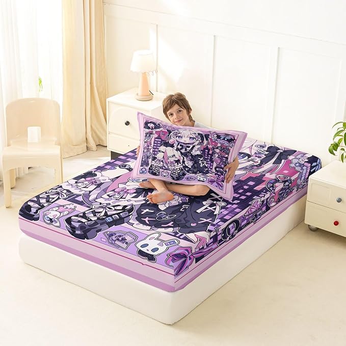 Erosebridal Japanese Uniform Girl Sheets for Boys Girls Anime Gift Fitted Sheet,Kawaii Coquette Kids Bedding Sets Princess Fairytale Bed Sets Twin 2 Piece