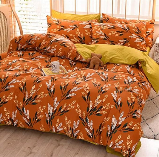 Luxlovery Floral Comforter Set King Botanical Orange Bohemian Bedding Comforter Set Women Girls Vintage Style Blanket Quilts Breathable Modern Rustic Leaves Bedding Set Hotel Quality King Comforter