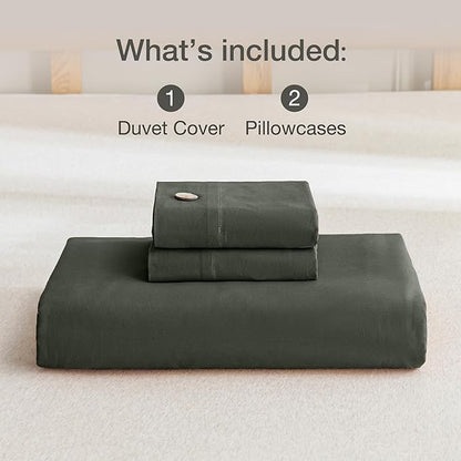 JELLYMONI Cotton Duvet Cover Full Size - Gray Comforter Cover with Button 100% Washed Cotton 3PCS Breathable Soft Solid Bedding Set Duvet Cover 80×90in & 2 Pillowcases (NO Comforter)