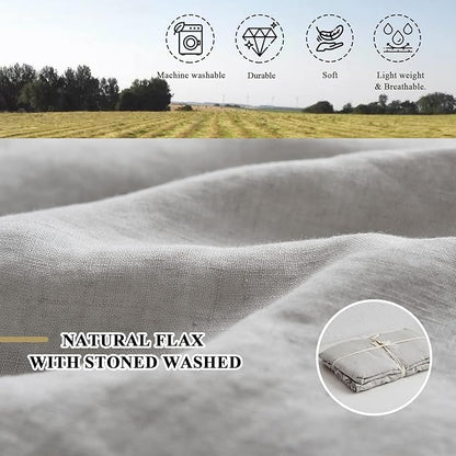 Simple&Opulence 100% Linen Duvet Cover Set, Natural French Flax Light Grey Ruffle Duvet Cover Twin Size, Breathable Comfy Linen Bedding Comforter Cover with 1 Pillowcase (Light Grey, 68" x 86")