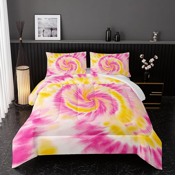 Pink Tie-dye Comforter Sets Twin Size,Abstract Modern Art Bedding Set for Your Room,Graffiti Soft Lightweight Quilted Set All Season 1 Comforter and 2 Pillowcases