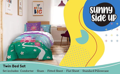 Sunny Side Up Magic Castle Twin Comforter Set - 5 Piece Kids Bedding Includes Comforter, Sheets & Pillow Cover - Super Soft Microfiber Bed Set