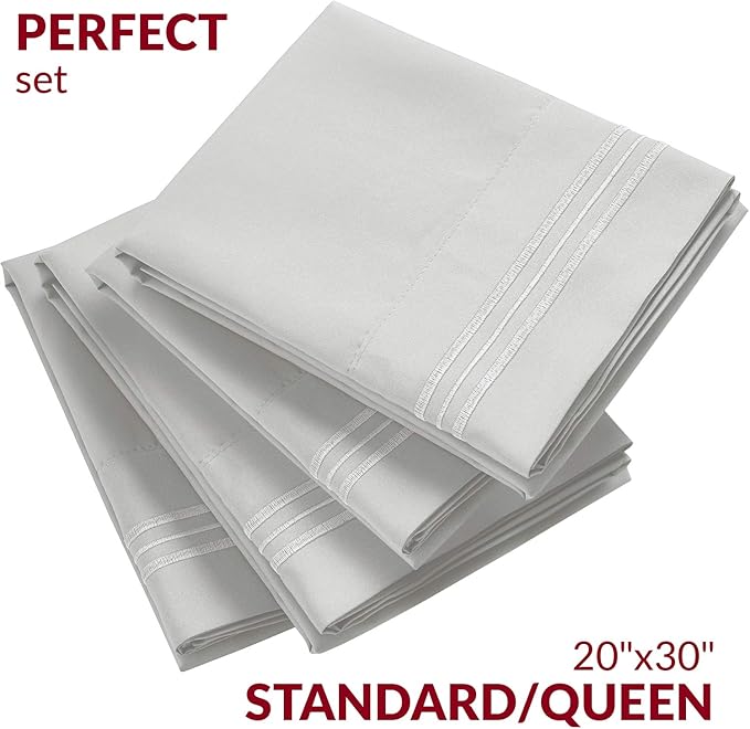 Mellanni Pillow Cases Set - 4 PC Iconic Collection Pillowcases - Luxury, Extra Soft, Cooling Pillow Covers - Wrinkle, Fade, Stain Resistant (Standard/Queen 20" x 30", Light Gray)