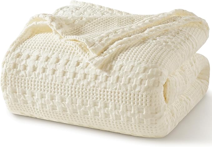 PHF 100% Cotton Waffle Weave Blanket King Size for Bed, Soft Lightweight & Breathable for Spring and Summer, All-Season Comfort, Luxury Aesthetic Blanket for Home Decor, 108"x90", Cannoli Cream