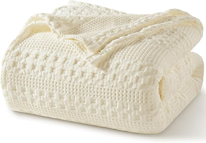 PHF 100% Cotton Waffle Weave Blanket Twin Size for Bed, Soft Lightweight & Breathable for Spring and Summer, All-Season Comfort, Luxury Aesthetic Blanket for Home Decor, 66"x90", Cannoli Cream