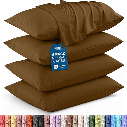 Utopia Bedding Queen Pillowcases - 4 Pack - Envelope Closure - Soft Brushed Microfiber Fabric - Shrinkage and Fade Resistant Pillow Covers Queen Size 20 X 30 Inches (Queen, Mocha)