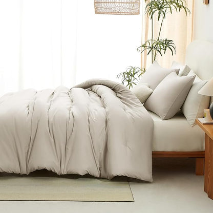 CozyLux Twin/Twin XL Comforter Set Beige, 2 Pieces Twin Extra Long Solid Breathable Bedding Sets for College Dorm, Luxury Soft Bed Set with Down Alternative Comforter and 1 Pillowcase All Seasons