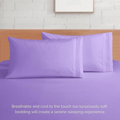 Elegant Comfort Luxurious 1500 Premium Hotel Quality Microfiber 4-Piece Sheet Set, 18-24 Inches Deep - Extra Deep Pocket Sheets - Ultra Soft 4PC Deep Pocket Sheets, Queen, Lavender
