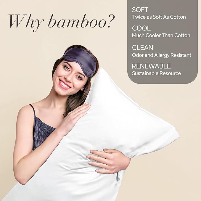 BEDELITE Standard Pillow Cases Set of 2, Rayon Derived from Bamboo, Cooling Pillow Cases for Hot Sleepers & Night Sweats, Breathable Silky Soft Envelope Pillowcases(White, 20"x26")