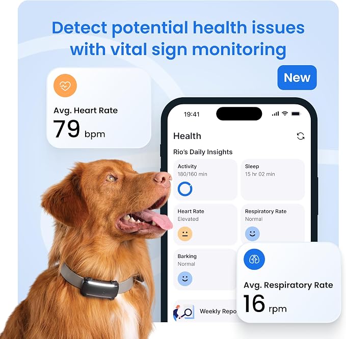 Tractive Smart Dog GPS Tracker with 6 Month Subscription | Live Pet Tracker with Virtual Fence | Vital Signs Monitoring of Heart & Respiratory Rate | Bark Monitoring | Dog Collar Attachment (Mint)