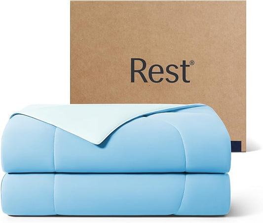 REST® Evercool® Cooling Comforter, Full/Queen, Blanket for Hot Sleepers, All Season Bedding to Keep Cool for Night Sweats, Breathable Lightweight Blanket, 90"x90" Inches, Aqua Blue