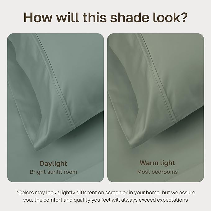 California Design Den Full Size Bed Sheets Set - Soft 400 Thread Count Sateen, Natural 100% Cotton Sheets with Deep Pockets, Breathable, and Durable Bedding Set - Sage Green