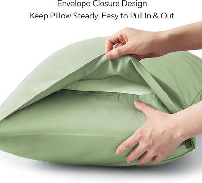 BEDELITE Standard Pillow Cases Set of 2, Rayon Derived from Bamboo, Cooling Pillow Cases for Hot Sleepers & Night Sweats, Breathable Silky Soft Envelope Pillowcases(Sage Green, 20"x26")