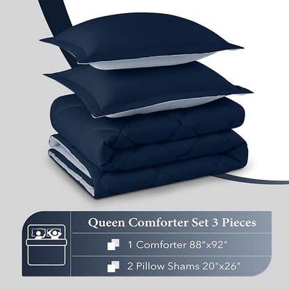 downluxe Queen Comforter Set - Blue and Sapphire Queen Comforter, Soft Bedding Sets for All Seasons -3 Pieces - 1 Comforter (88"x92") and 2 Pillow Shams(20"x26")