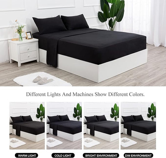 Twin Size Sheet Set - 3 Piece Set (Twin,Black),100% Super Soft Brushed Microfiber 1800 Luxury Bedding,Deep Pockets &Wrinkle,Fade Resistant