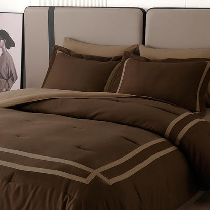 Wonderful Queen Comforter Set Hotel Style 8-Piece Luxury Bedding Set Hydro-Brushed Modern Lightweight Comforter with Matching Fitted Sheet,Flat Sheet,Pillow Sham,Decorative Pillows for All Season