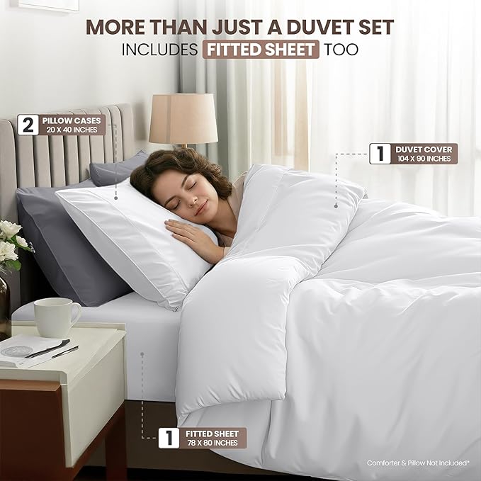 Utopia Bedding Duvet Cover King with Fitted Sheet (78x80) - 2 Pillow Case King - All Season Luxury Bed in a Bag with Zippered Duvet Cover - No Comforter (White)
