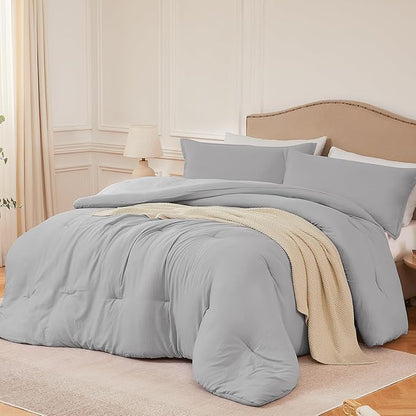 Oversized Queen Comforter Sets Lightgrey,3PCS Soft Lightweight Breathable Bedding Comforter Sets for All Season, Queen XL(98''×98'' Comforter & 2 Pillowcases)
